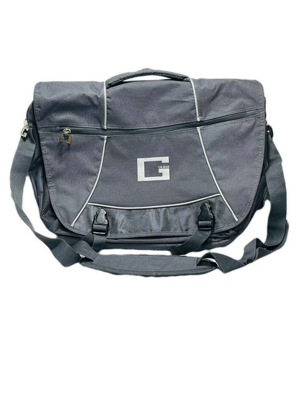 Guess Gray Messenger Bag With Adjustable Strap & Multiple Pockets